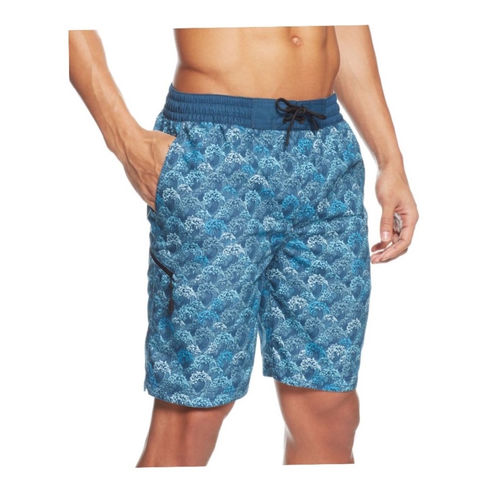 Kenneth Cole Turquoise Blue Ocean Waves Swim Surf Volley Trunks Size Large
